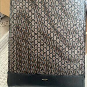 Fossil Black and Brown Monogram Backpack